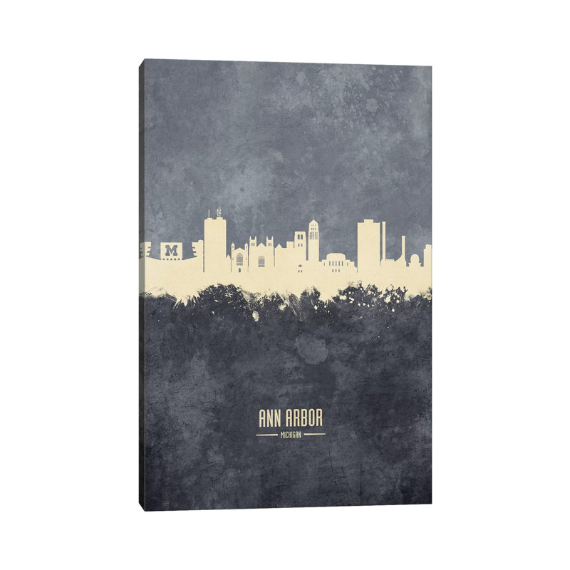 Ann Arbor Michigan Skyline Grey by Michael Tompsett - 1 Piece Wrapped Canvas Wall Art, 66.04 cm H x 45.72 cm W x 3.175 cm D