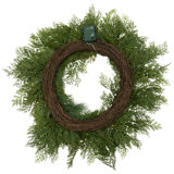 Real Touch Cedar And White Pine Artificial Christmas Wreath - 30" - Warm White LED