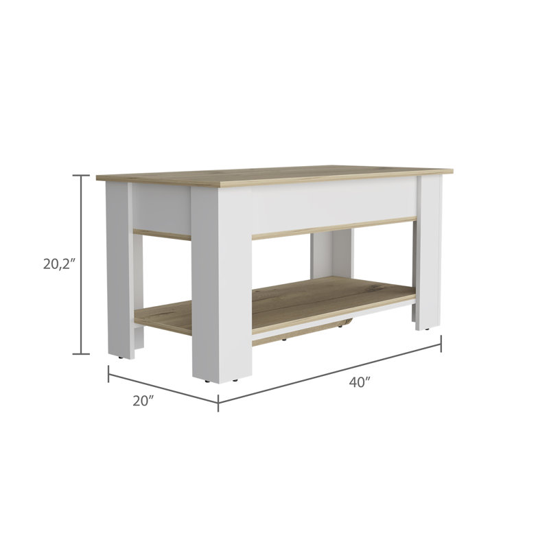 Table de rangement Austin de 40 po de largeur avec 1 tablette extensible, 4 pieds et tablette inférieure, Chêne clair / blanc