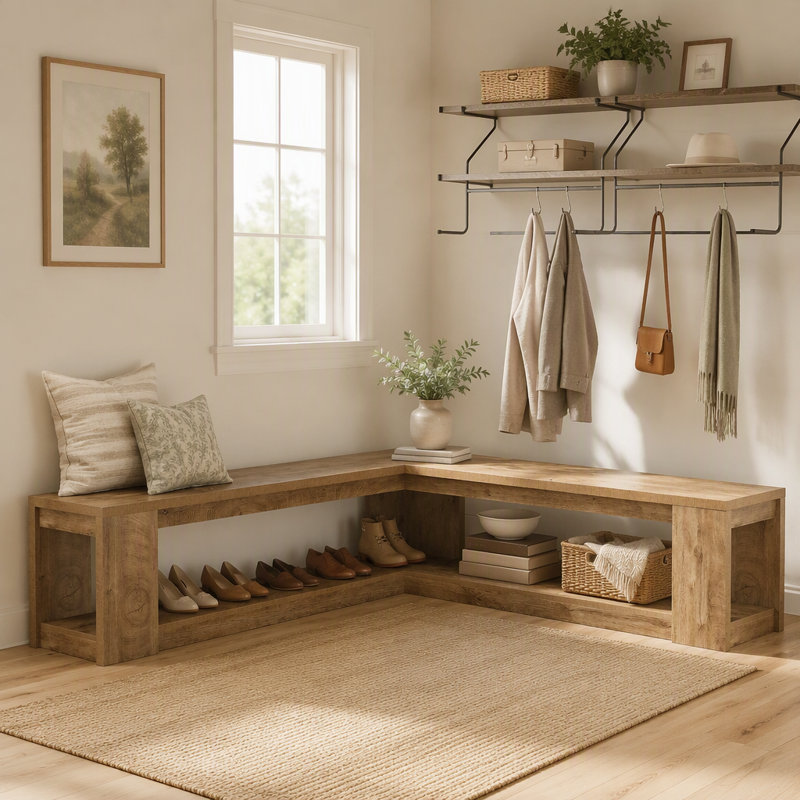 Banc en L avec rangement, banc d'angle pour le salon