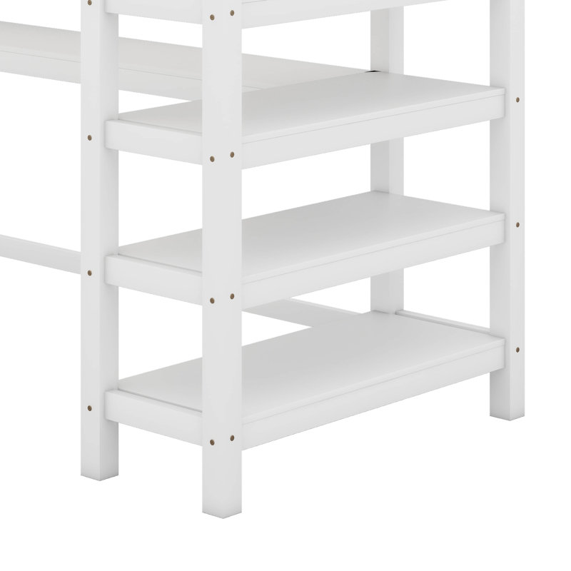 Lit mezzanine avec tablettes de rangement et bureau sous le lit, Lit simple, Blanc