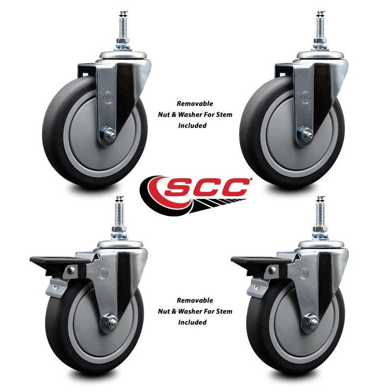 Roue en caoutchouc pivotante sur roulettes à tige filetée 3/8 po SCC
