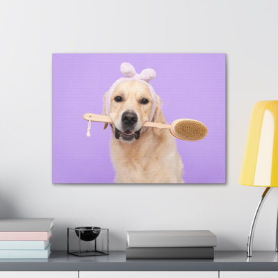 Funny Golden Retriever Bathee Canvas Wall Art