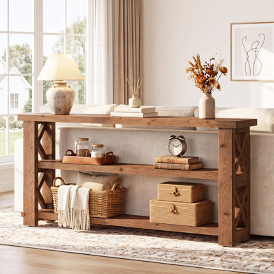 63" Solid Wood Console Table,  Farmhouse Entryway Table Long Sofa Table with Storage for Living Room
