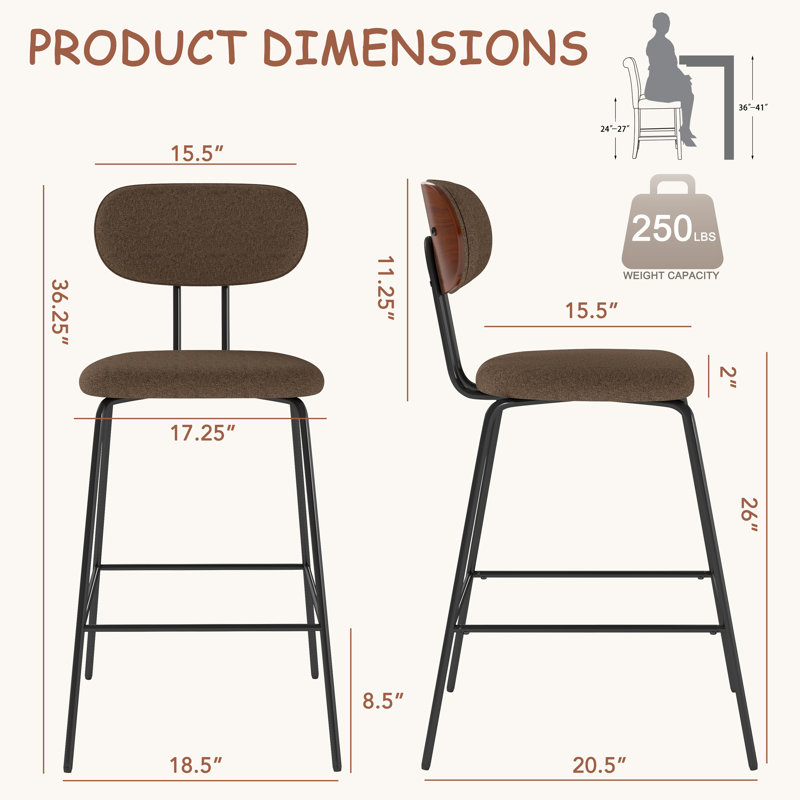 Tabouret de comptoir 26 po H, Café