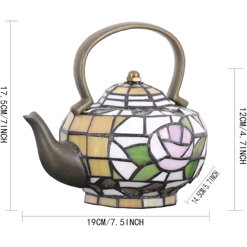 Amber Teapot Tiffany Style Stained Glass Accent Table Lamp