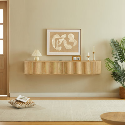 Console média flottante murale 71 po avec portes cannelées et gestion des câbles
