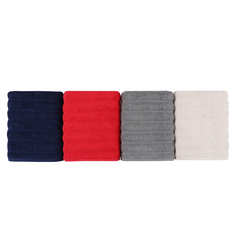 Ensemble de serviettes 4 pièces 100% coton, Bleu foncé / rouge / gris