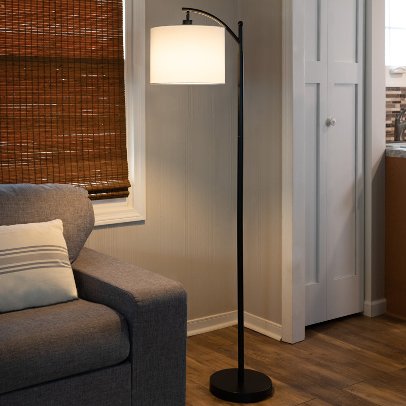 Arc Floor Lamp - 63-Inch-Tall Modern Floor Lamp with Linen Shade and LED Bulb - Lamp for Bedroom, Home Office, or Living Room Decor