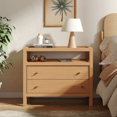 Nightstand with Metal Legs, Mid-Century Modern Bedside Table, 2 Drawer Soft Close