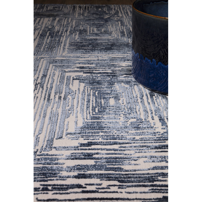Brenetta Geometric Shapes Blue Area Rug, Rectangle 120 x 170cm