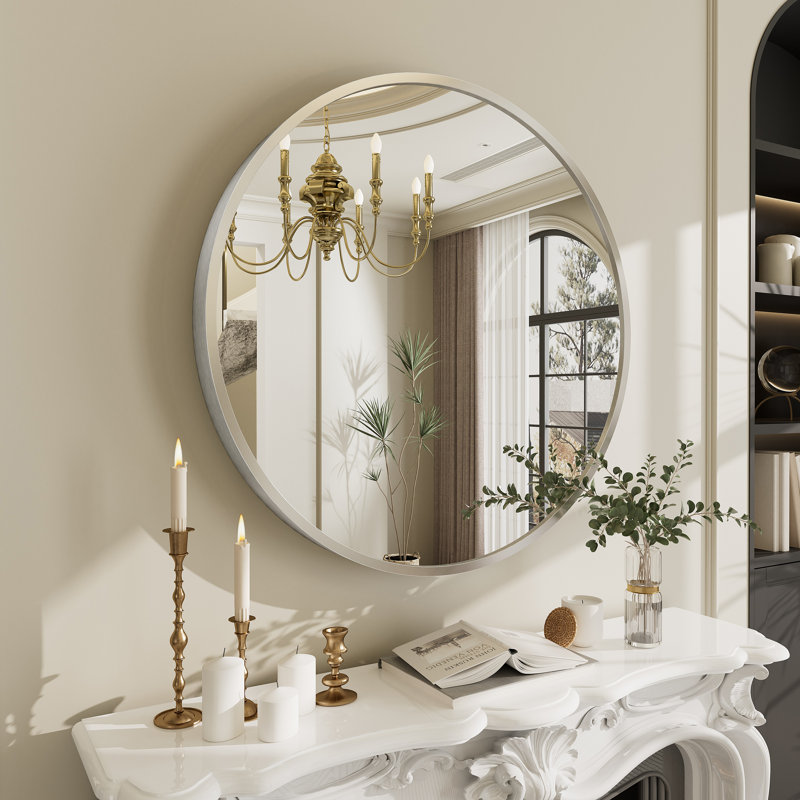 Miroir mural Amara, 30 po x 30 po, Argent brossé