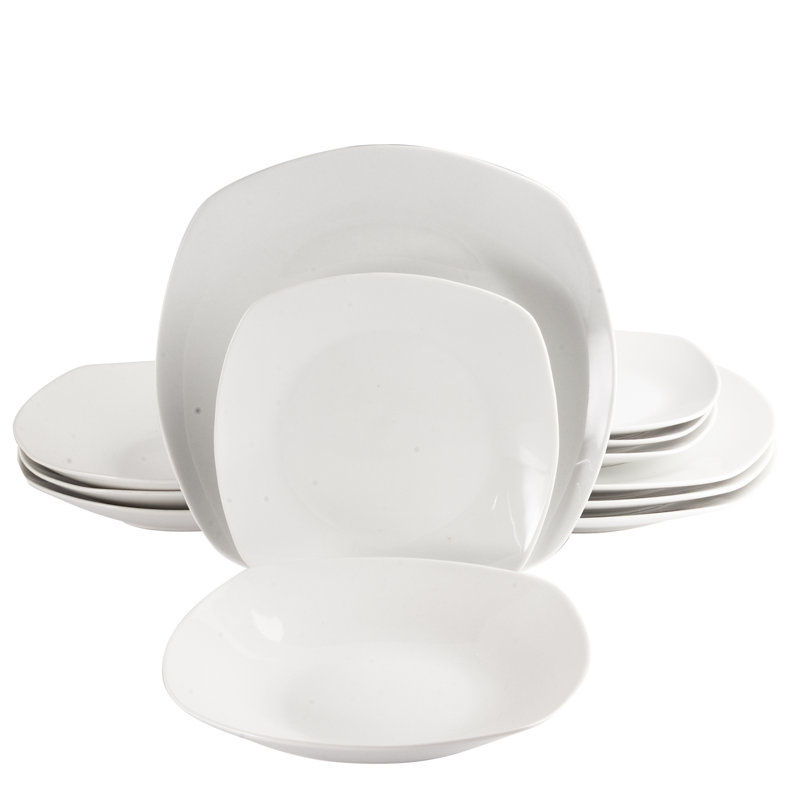 Ensemble de vaisselle carrée en porcelaine blanche Back to Basics 12 pièces, Carré 12 pièces Gibson Home