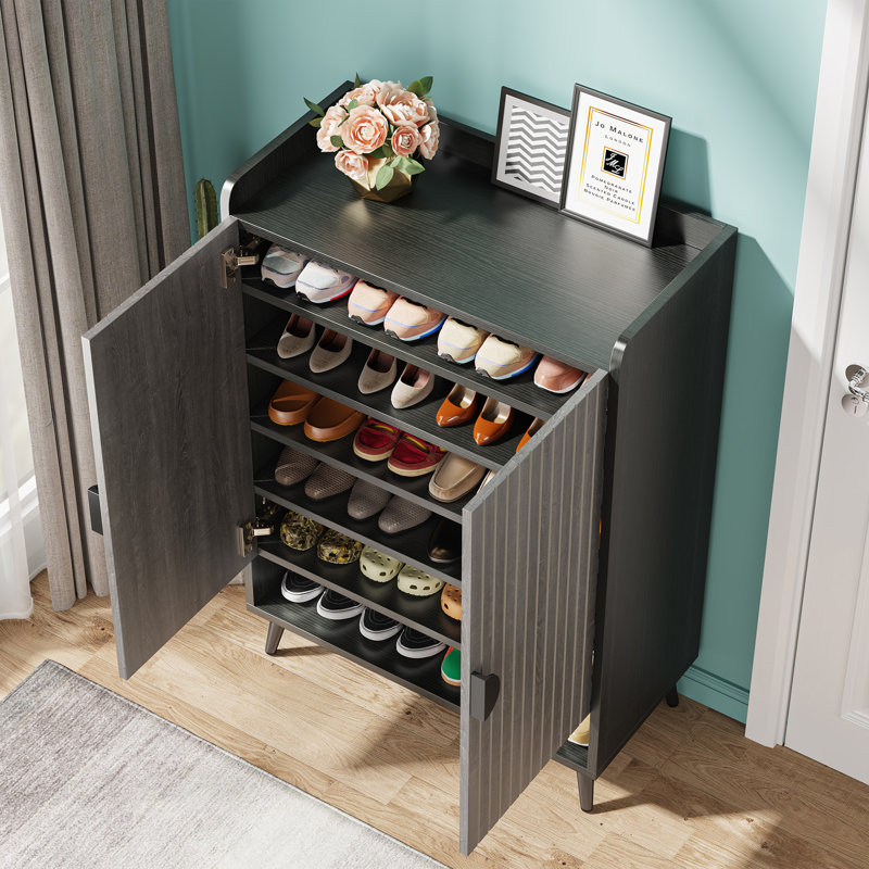 Range-chaussures avec tablettes réglables et portes, Gris/noir