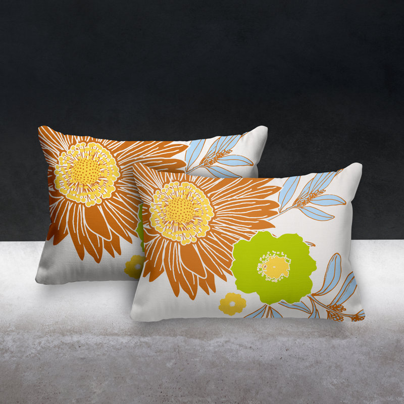 Floral Outdoor Reversible Throw Pillow, Orange