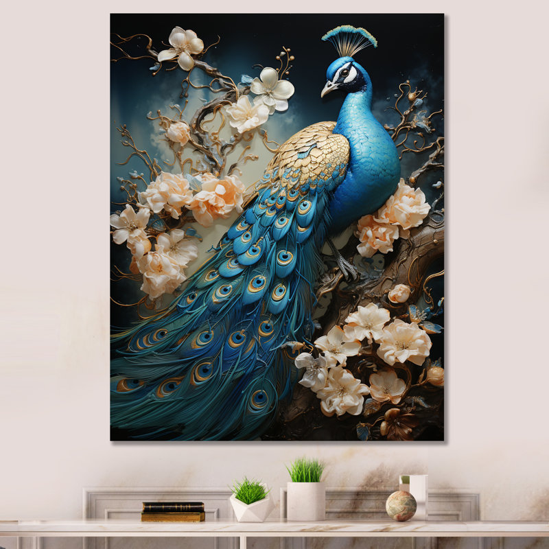 Ysaline Peacock Encaustic Portrait I On Canvas Print, 40" H x 30" W, Wrapped Canvas
