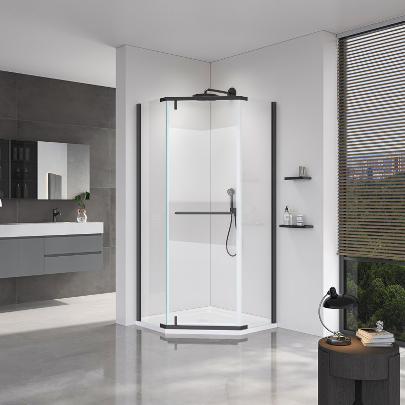 Pivot Shower Door, With 1/4" (6MM) Tempered Glass For Bathroom Shower Door36*36*72 INCH Matte Black(NO INCLUDED Neoangle Shower Base )