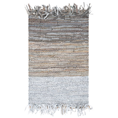 Grube Hand Woven Leather/Cotton/Jute Rug in Gray/Beige