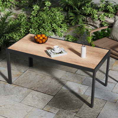 Patio Rectangular Coffee Table, Imitation-wood Top Modern Industrial Style by Rosebay