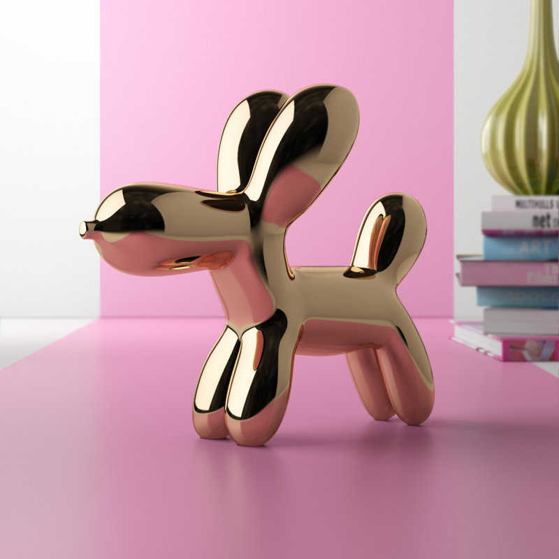 Porum Interior Illusions Plus Ceramic Dog Piggy Bank, 12" H x 4" W x 12" D, Gold