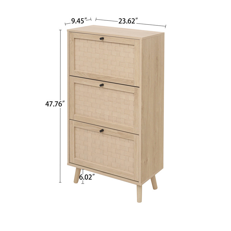 24 Inch Wide MDF Freestanding Shoe Storage Cabinet With 3 Flip Drawers, Natural