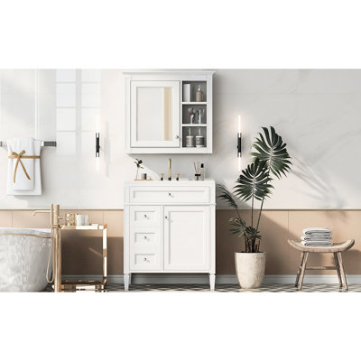 Meuble-lavabo de 30 po au look sophistiqué, 2 tiroirs, armoire à miroir, lavabo élégant et élégant