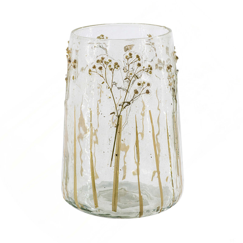 D5.5x9.5 "Vase en verre transparent avec motifs botaniques verts