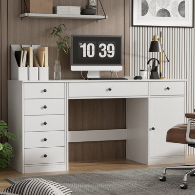 Bureau d'ordinateur de 47,2 po avec armoire de rangement à 5 tiroirs, tablette réglable, grande armoire de rangement pour bureau à domicile