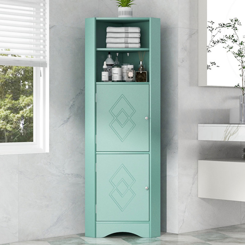 Grande armoire de coin pour salle de bain, armoire de rangement autoportante avec portes et tablettes réglables, panneau de fibres à densité moyenne, rangement pour salle de bain