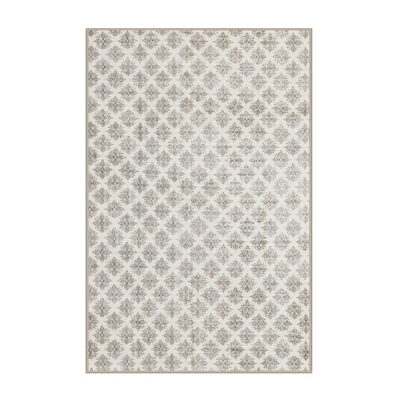 Ivoire florale d’Andersonville/Tapis décoratif grise, Rectangle 4 pi x 6 pi