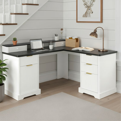 Bureau en L 59 po cannelé avec station de charge et armoire de rangement 59 po Modern