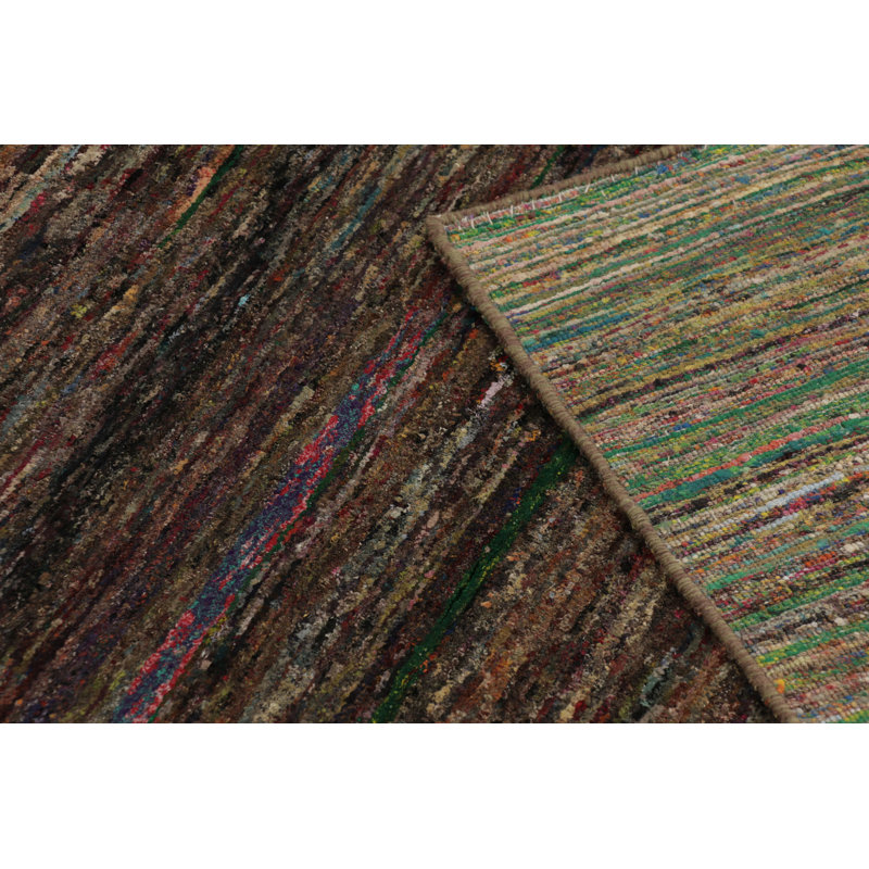 Rug & Kilim’S Modern Textural Rug, Vibrant Polychromatic Striae Over Purple Hues