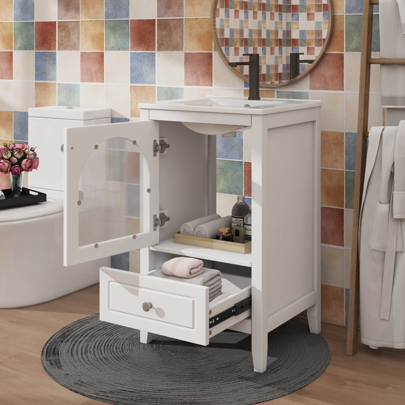 Meuble-lavabo de 20 po avec lavabo, armoire de salle de bain avec porte en verre