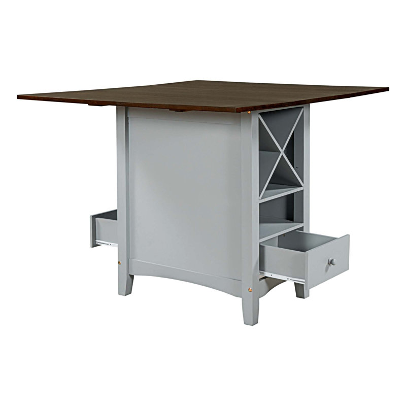 Jeraldene 4 - Person Extendable Pedestal Base Dining Set, Walnut, White, Gray
