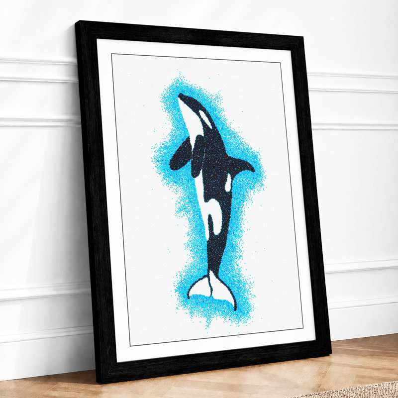 Whale in Blue Coastal 1 Piece Single Picture Frame Wall Art, A2 - 59.4 x 42.0 cm, Black