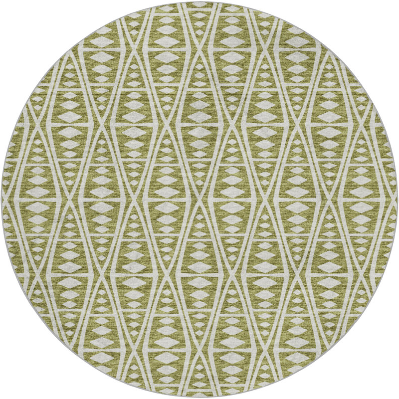 Premium Machine Washable Dream Shag ADS112 Boho Rug, Olive, 8' Round