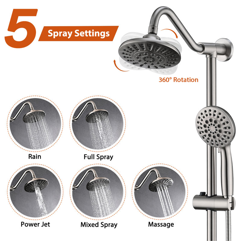 Douche en nickel brossé avec pomme de pluie de 6 pouces et douchette, offrant une expérience confortable en nickel, compatible avec n'importe quel décor de salle de bain