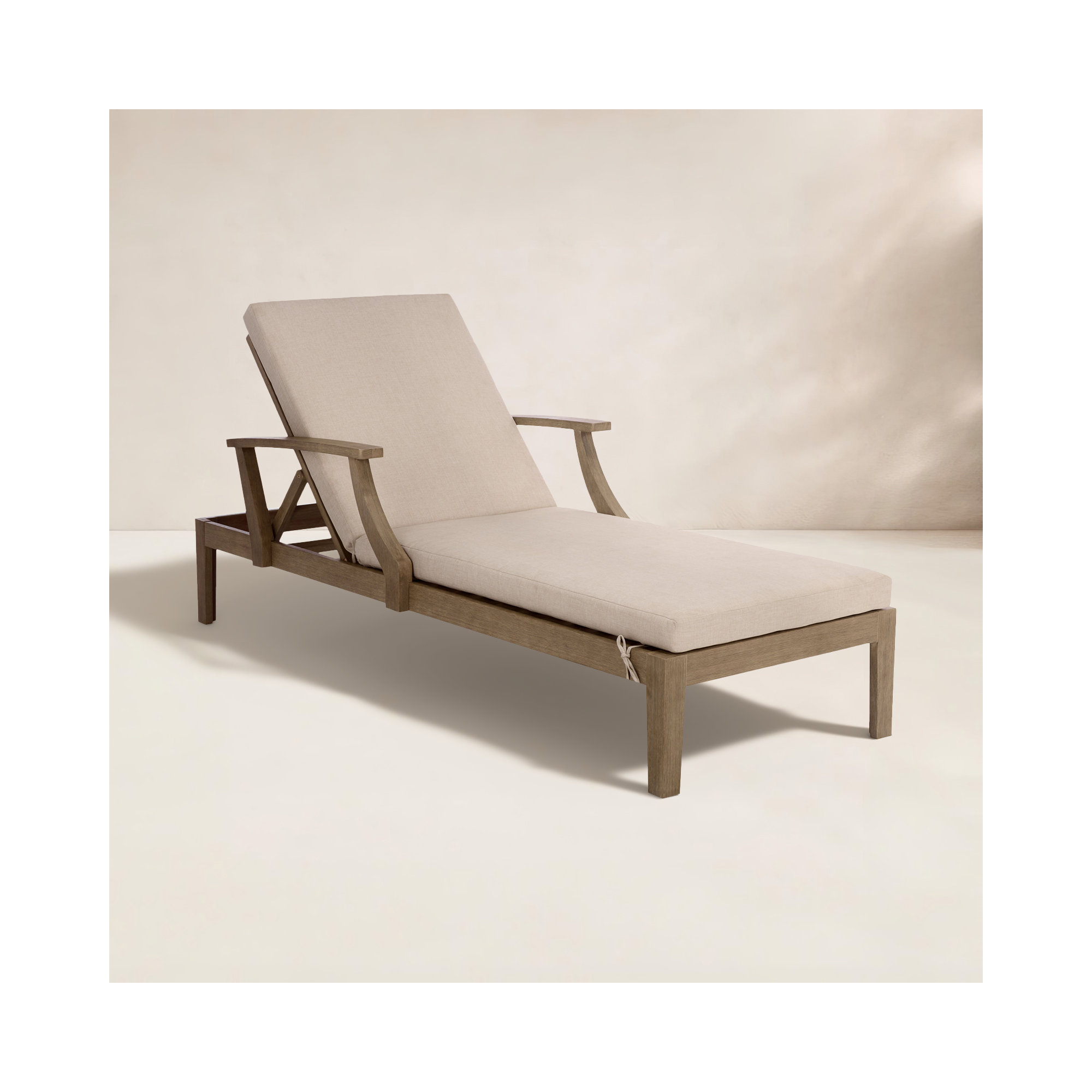 Clairmont Patio Chaise Lounge, Beige Cushion/Natural Wood Frame