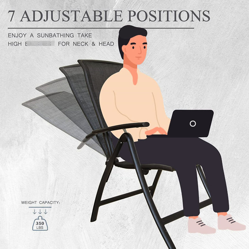 Aluminium Frame Folding Lawn Chairs Of 2 - Breathable Fabric & Streamlined Armrest For Outdoor, Porch, Patio Reclining Sling With Locking Bar Courtyard