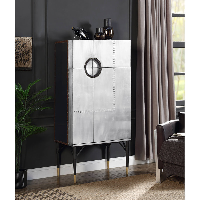 Lampsona 2-Drawer Bar Cabinet in Aluminum