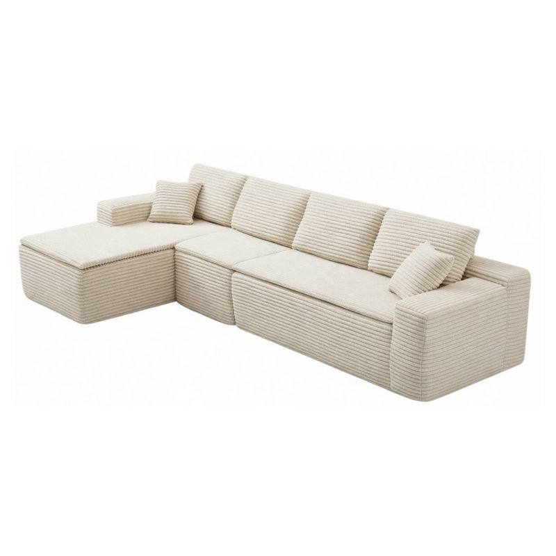 Canapé modulaire confortable en forme de L à 4 places de 134 po avec coussin de siège, Beige Fabric, Left Hand Facing