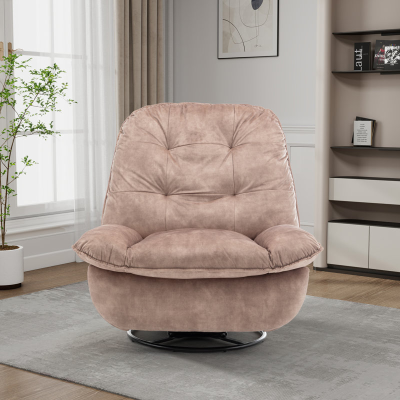 41.28" W Upholstered Swivel Recliner Glider Chair With Phone Holder, Light Brown