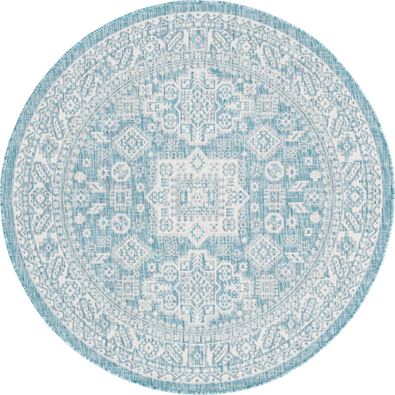 Outdoor Chand Area Rug Blue Color, Round 5'3"
