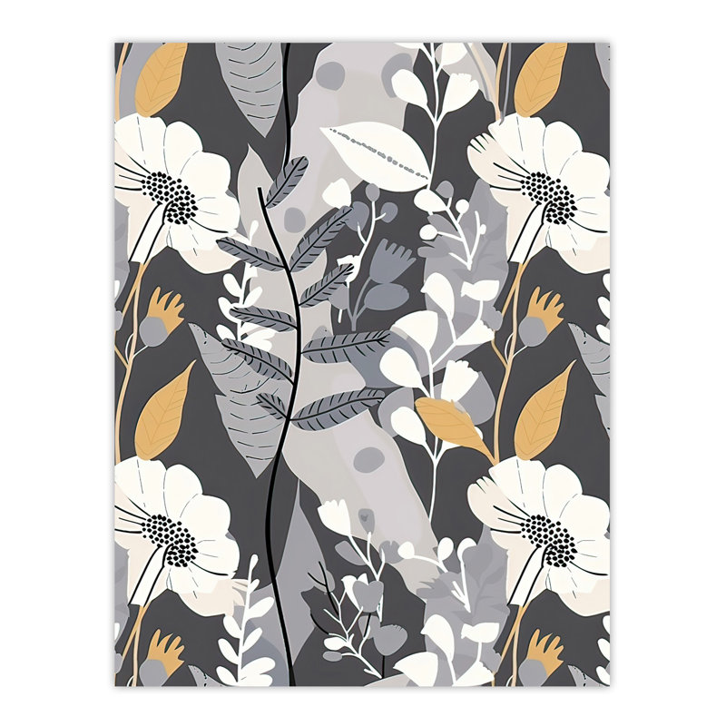 Grey Wildflower Design Floral Pattern Wall Art Print