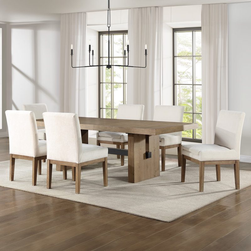 Rickye 78-96" Extendable Oak Trestle Wood Dining Table, Brown Top/Brown/Black Base