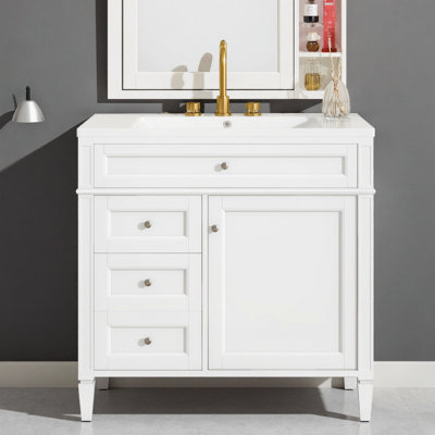 Velora  36" Modern Bathroom Vanity with Ceramic Sink, Tip-Out Drawer & Cabinet Door Organizer, Roman Leg Design, 2 Drawers, 300Lbs Capacity, 4" Centerset Faucet Ready