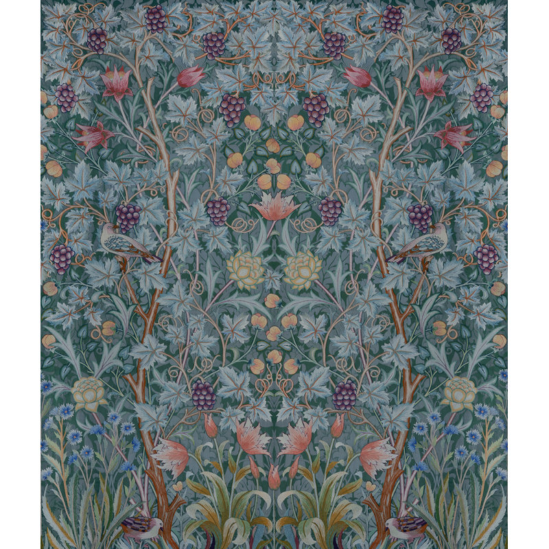 Vine Embroidery Sea Green Wall Mural, Teal