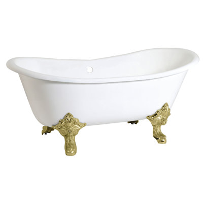 Kingston Brass Aqua Eden 67-Inch Cast Iron Oval Double Slipper Clawfoot Tub (No Faucet Drillings)