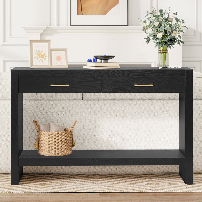 Console en bois avec rangement Rowen, Noir
