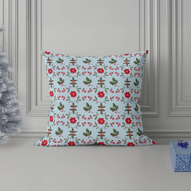 Coussin Botanical Poinsettia, Bleu, Carré 16 po